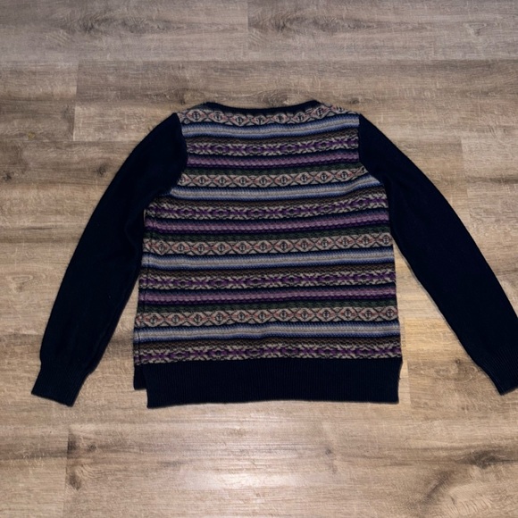 CHAPS Petite Medium Knit Abstract Vintage Sweater Navy Blue - Picture 2 of 2